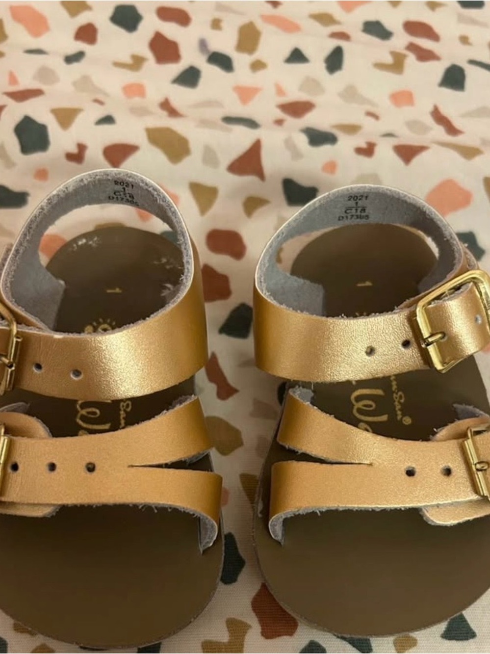Infant Rose Gold Buckle Double-Strap Sandals